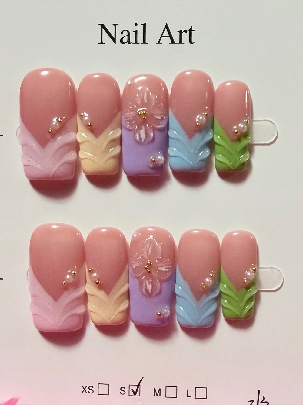 Handcrafted Pink Floral Accent Press-On Nails